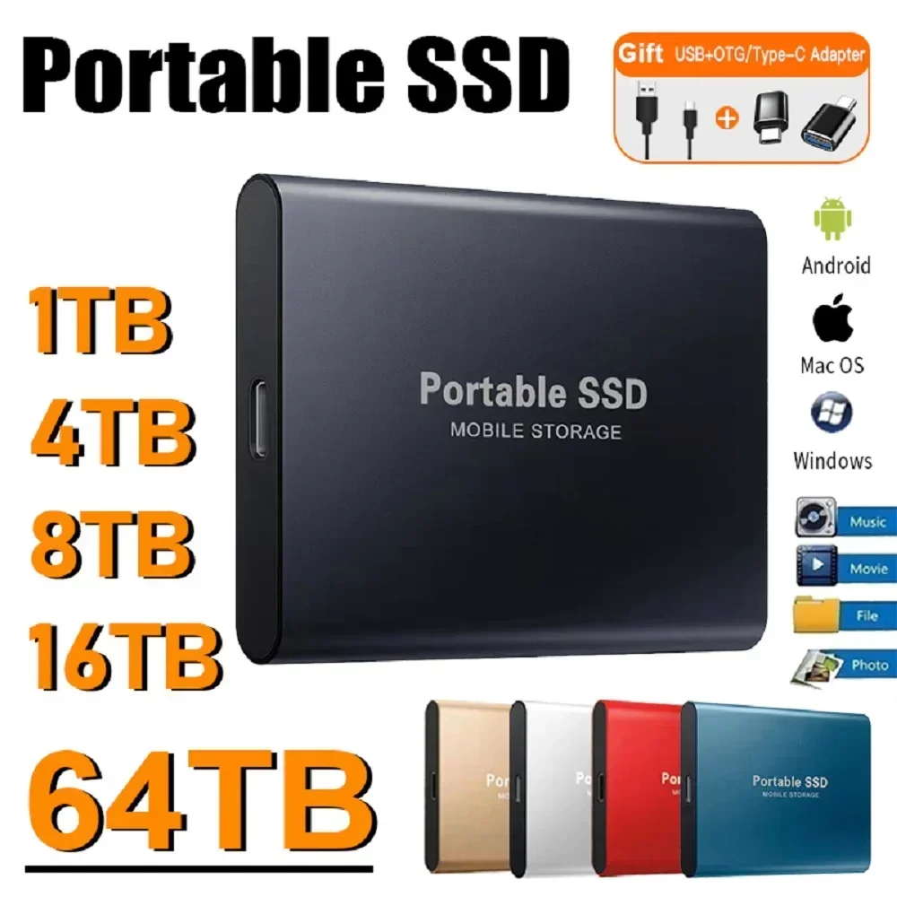 Портативный жесткий диск, внешний жесткий диск 1 ТБ, 2 ТБ USB3.1, высокоскоростной жесткий диск, 500 г, внешний твердотельный накопитель для ноутбуков/Mac/ПК