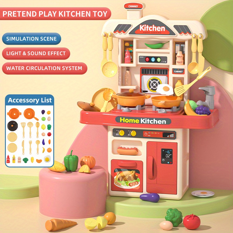 สมจริงแกล้งเล่นของเล่นทําอาหารสําหรับเด็ก,Chef Playset อุปกรณ์ครัว,ไฟและเสียง,สําหรับเด็กวัยหัดเดินเด็กผู้หญิงอายุ 3 +