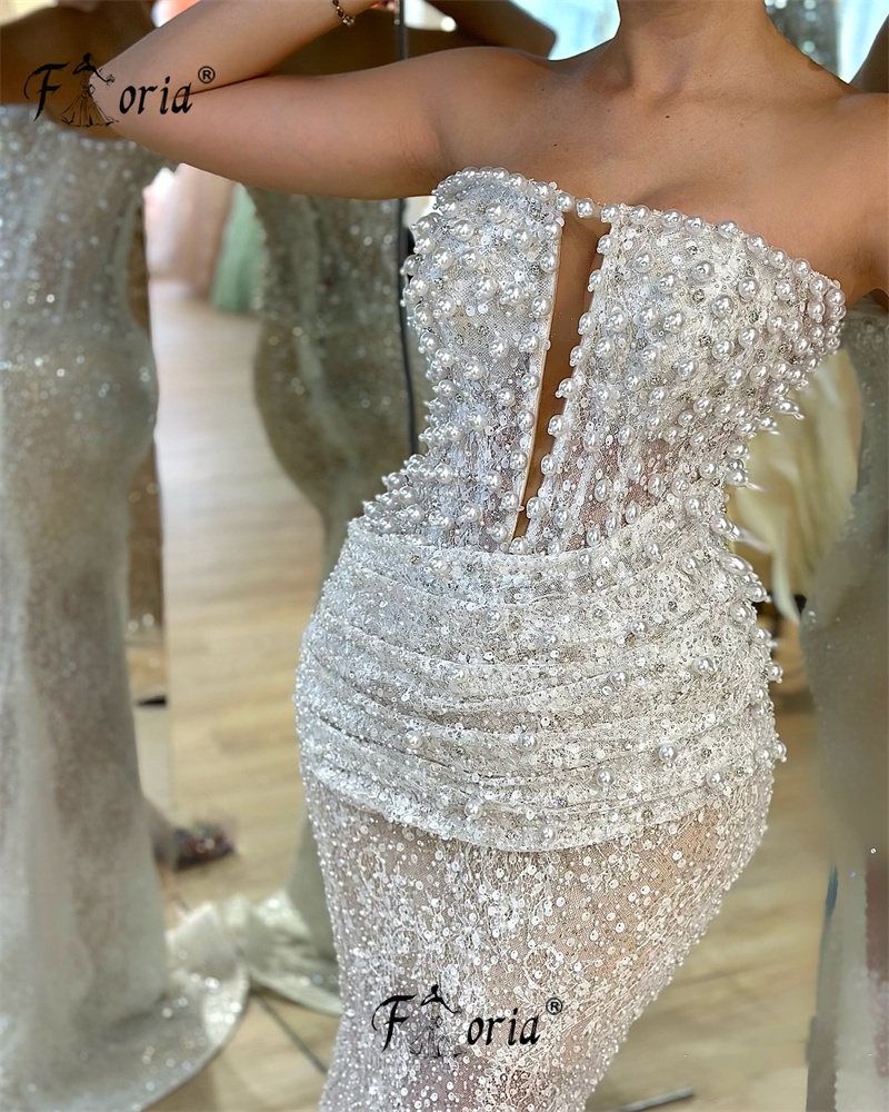 Träger lose Elfenbein Perlen Spitze Hochzeit Abendkleid Perlen Meerjungfrau formelle Anlass Kleider maßge schneiderte Robe de Mariee elegante Roben