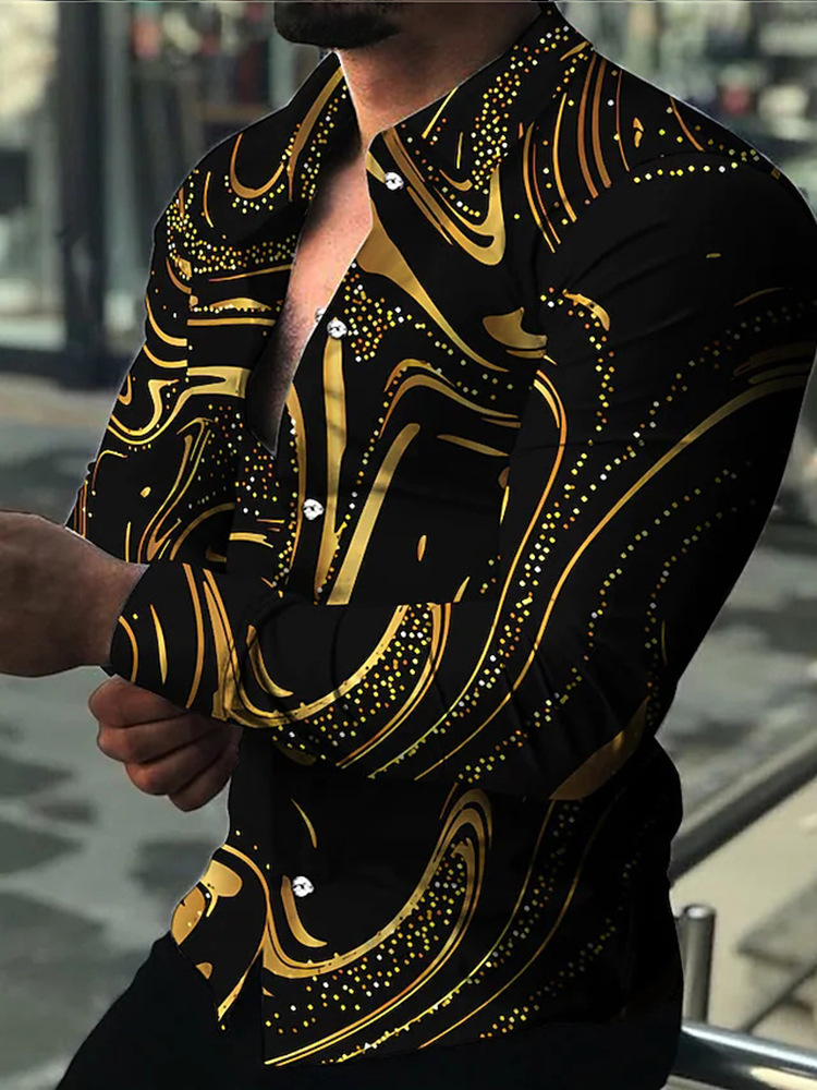Camisas hawaianas de lujo con diseño dorado para hombre, camisas informales a la moda, camisas de playa con solapa de manga larga, ropa para hombre 2024
