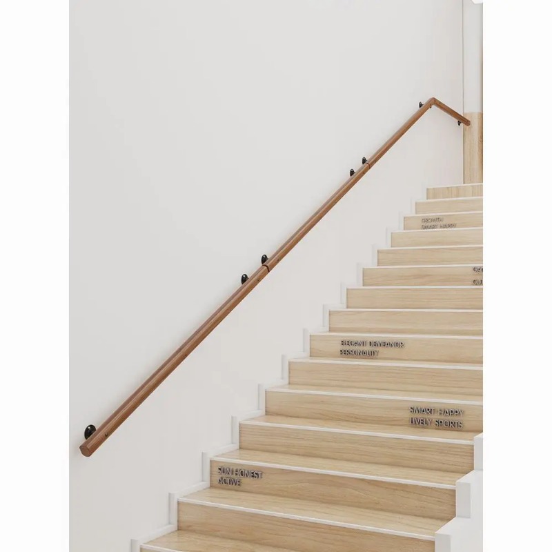 Modern Minimalist Stair Handrail, Anti-Slip Solid Wood & Iron Balustrade Wall-Mounted Safety Railing for Indoor Loft Villa Decor