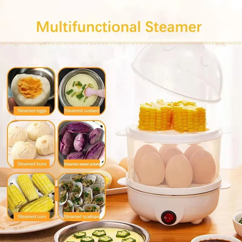 มัลติฟังก์ชั่หม้อต้มไข่ไฟฟ้าไข่ Steamer ทําอาหารอาหารเช้าเครื่องคู่ชั้นหม้อหุงไข่ MINI Steamer Poacher ห้องครัว