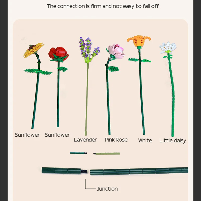 Buquê de flores de rosa romântico, blocos de construção, modelo de girassol, tijolos, decoração criativa de mesa, brinquedos diy para crianças, presentes para meninas