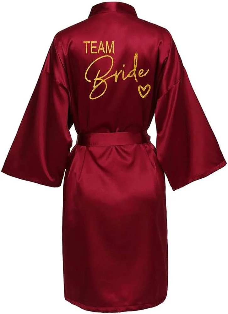 งานแต่งงานทีมเจ้าสาว Robe ชุดกิโมโนซาตินชุดนอนเพื่อนเจ้าสาวเสื้อคลุมอาบน้ํา Gold Letter SP089