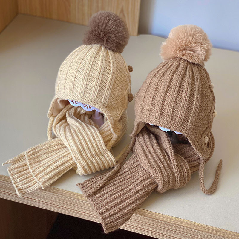 Korean Children Scarf Hat Sets Autumn Winter Baby Warm Woolen Knitted Ear Protection Cap Toddler Boys Girls Neck Christmas Scarf