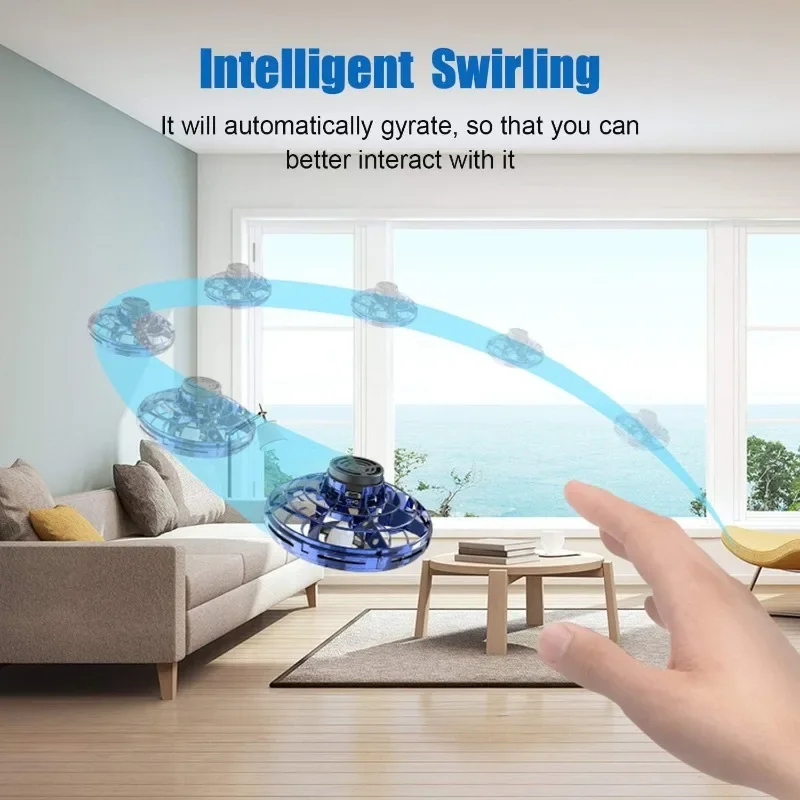 Crianças legais iluminam brinquedos manuais drones ufo mini orbe voador com luzes, hover boomerang spinner