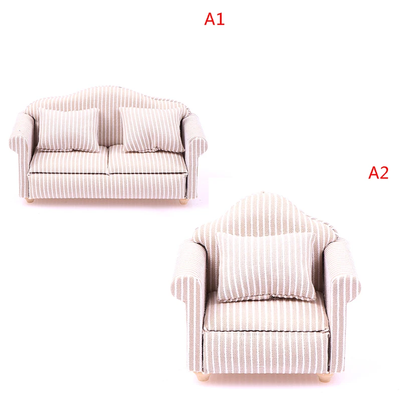 1:12 Mini domek dla lalek meble Sofa z poduszką symulacja miniaturowe krzesła do salonu dzieci udawaj zagraj DIY wystrój domu dla lalek