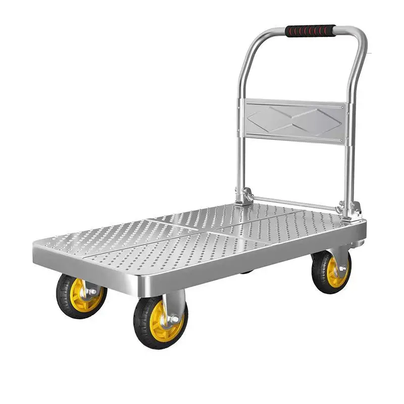 Steel plate pulling trolley trolley trolley handling thickened foldable portable silent trailer pulling flat truck