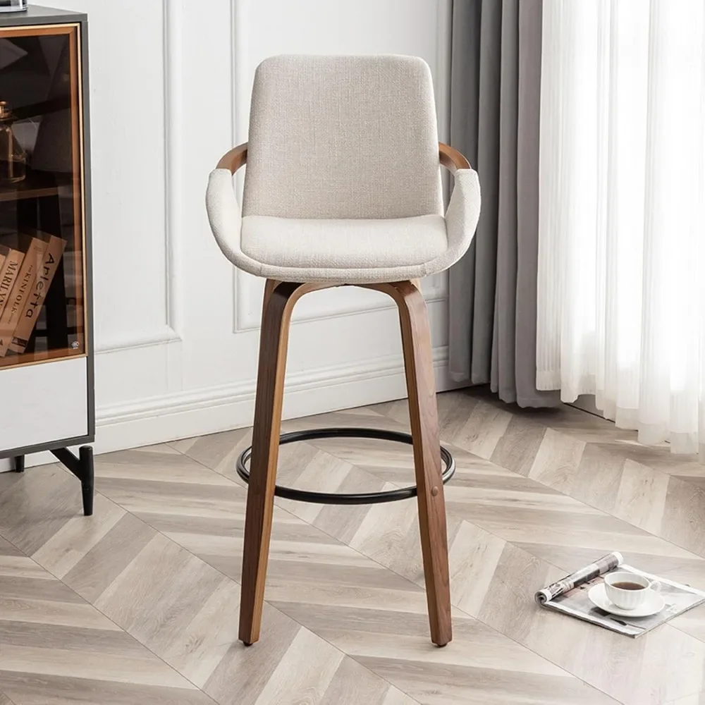 25.6"Bar Height Barstools Set of 2,Mid Century Modern Retro Bar Chairs Upholstered and Walnut Wood Frame
