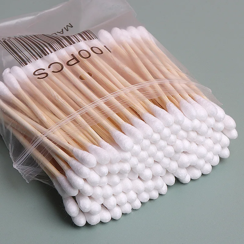 Tamponi di cotone da 100/500 pezzi Tampone di cotone a doppia punta Punte di precisione con bastoncini di bambù per strumenti di trucco personale per nail art