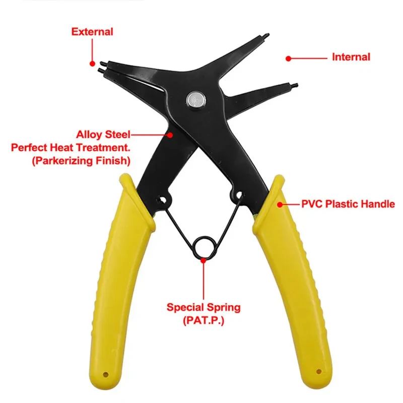 Pinza per anelli elastici 2 in 1 Pinza per anelli elastici a 4 vie Utensile manuale multifunzionale