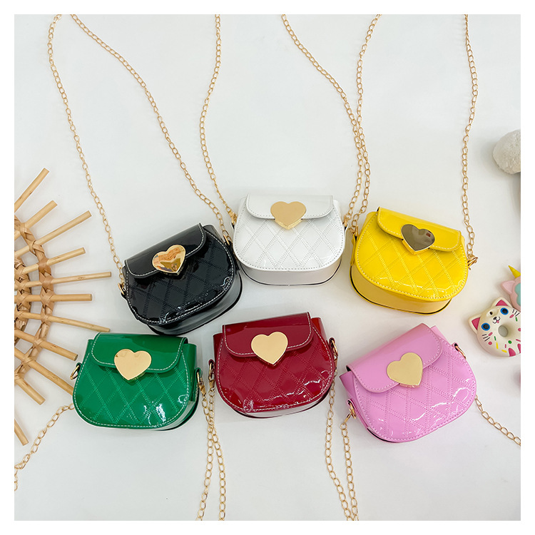 Stickerei Gewinde Mädchen Schulter Tasche Glänzenden Liebe Herz kinder Kleine Umhängetaschen Patent Leder Prinzessin Geldbörse Handtasche