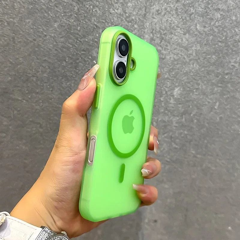 Para Magsafe Color caramelo contraste cordón funda para iPhone 16 15 Pro Max 14 Plus 11 12 13 16e correa de muñeca de mano cubierta suave mate