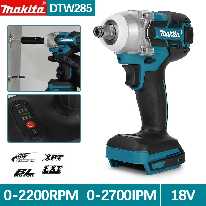 Herramientas Makita DTW285, máquina de llave de impacto, llave eléctrica inalámbrica sin escobillas, herramienta recargable de alto par para batería Makita de 18V