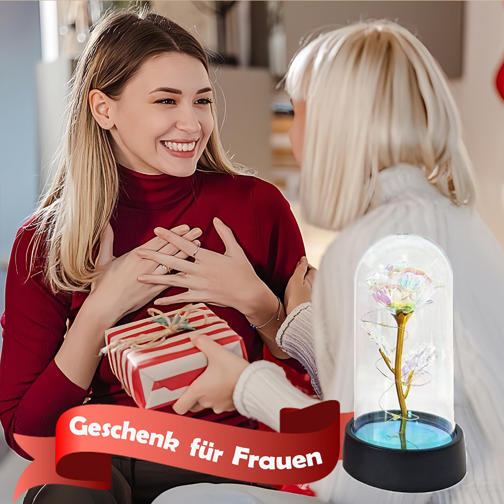 Flor de vidro artificial com rosa eterna da luz led para mulheres beleza e fera rosa presentes de aniversário para meninas natal