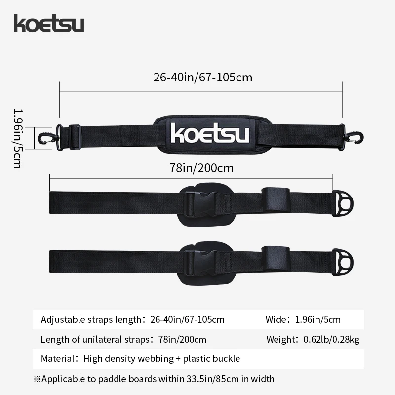 KOETSU Adjustable SUP Paddle Board Shoulder Strap - Comfortable Surfboard Carrying Belt - Ideal Transport Accessory