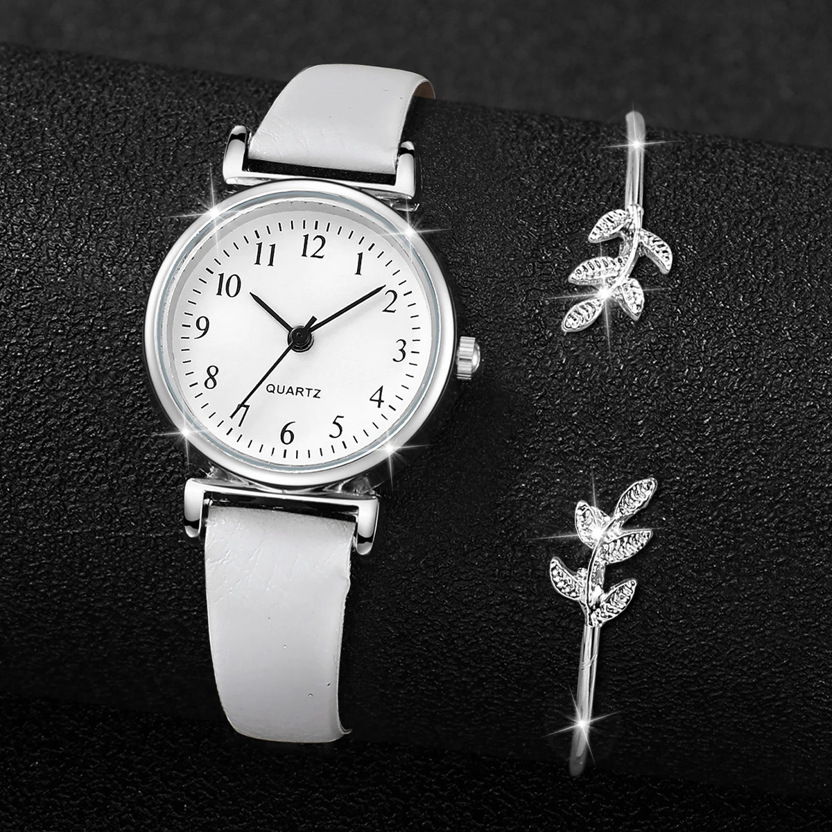 2 ชิ้น/เซ็ตผู้หญิงนาฬิกาแฟชั่นขนาดเล็กอาหรับ Dial นาฬิกาควอตซ์ Casual หนัง Band นาฬิกาข้อมือสร้อยข้อมือชุด (ไม่มีกล่อง)