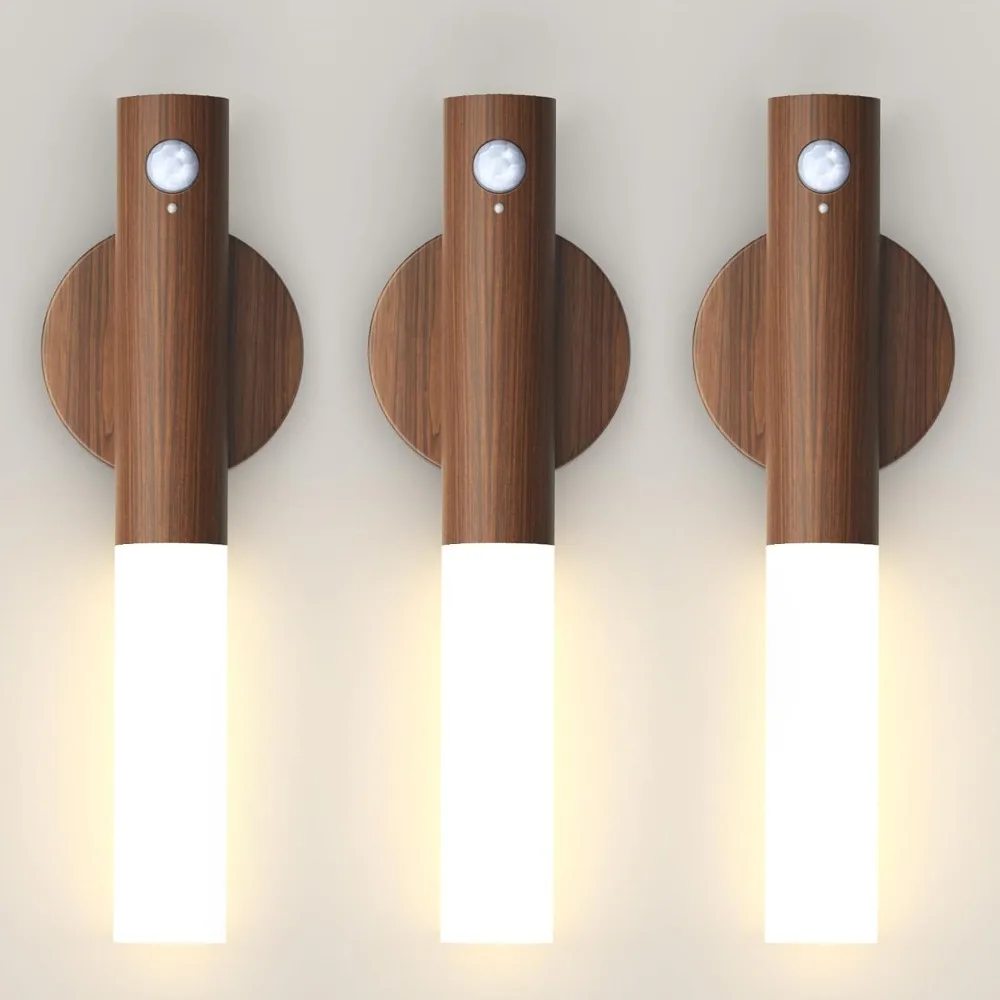 Apliques de pared recargables, luces de pared magnéticas, luz nocturna con Sensor de movimiento, luces nocturnas, iluminación de pared de madera para escalera de dormitorio