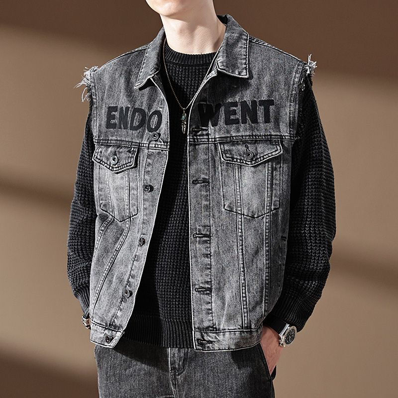 メンズデニムジャケット,カジュアルで用途の広い,オートバイのベスト,レトロなファッション,乗馬服,新しい,2024
