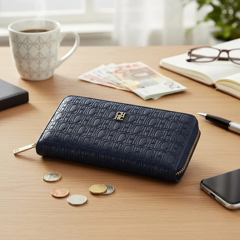 CH Women's Solid Colour Long Wallet Niche Design Fashion Simple Large Capacity Bag Luxury Temperament Vintage Classic Wallet