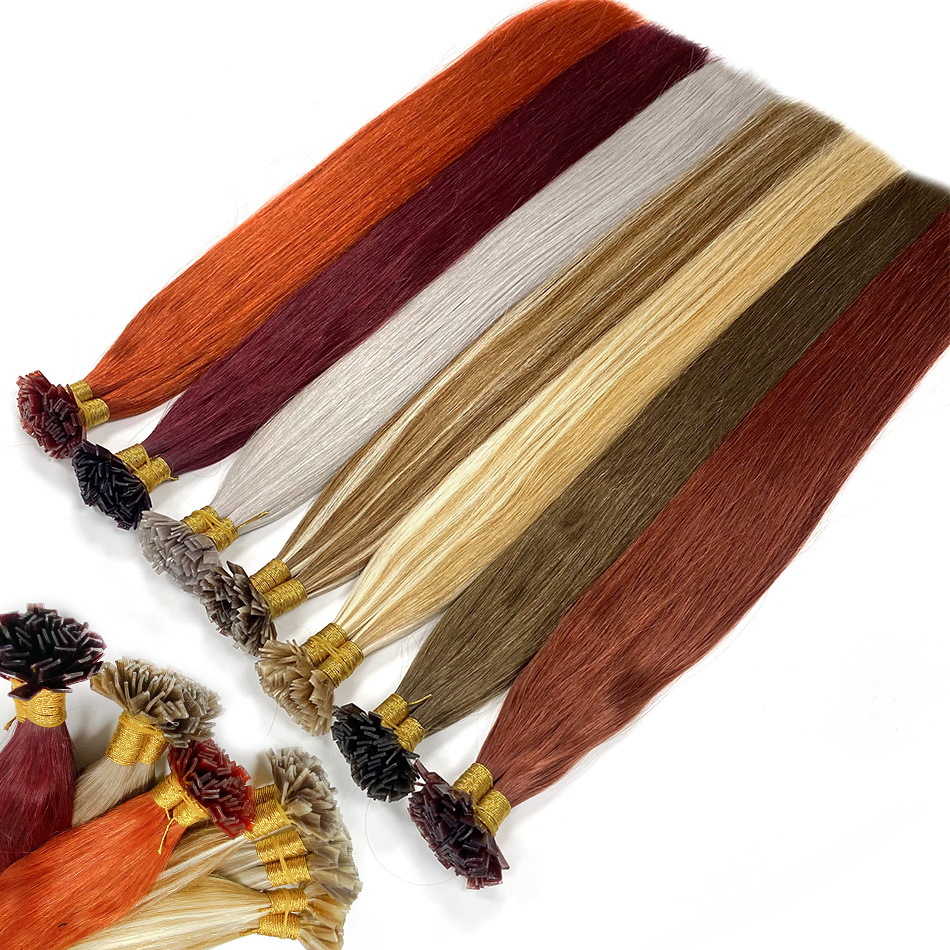 Ugeat Extensions de cheveux à pointe plate cheveux humains Fushion Remy cheveux 18-30 "50 brins/paquet Extensions de cheveux à la kératine droite naturelle