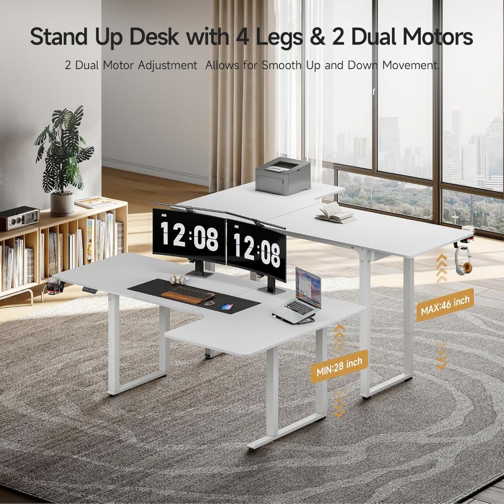 Standing Desk, 71x43 Inches L Shaped Desk with 4 Legs, Dual Motor and Memory Controller, Electric Stand Up Desk Adjustable Heigh