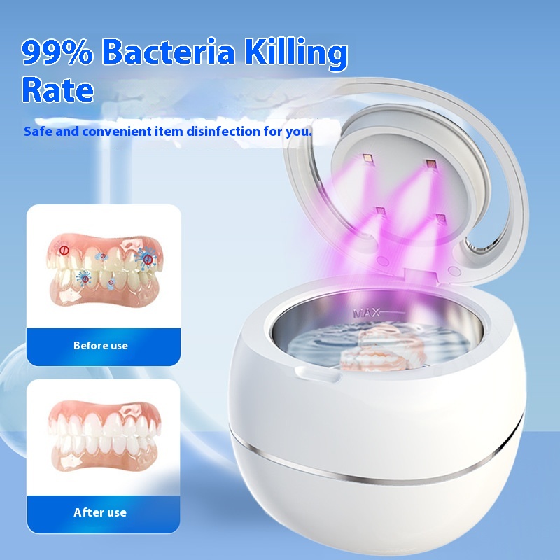 Ultrasonic Cleaner For Retainers Dentures Jewelry Cleaning Machine Mini Portable UV Ultrasonic False Teeth Retainer Cleaner