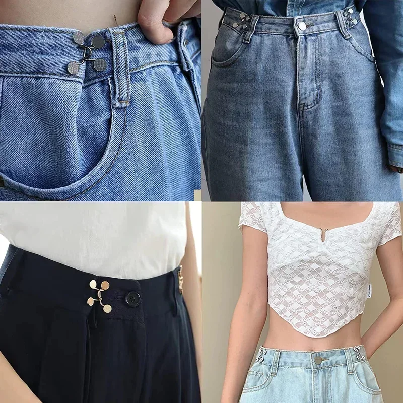 5/1Set Extender Button Adjustable Waist Buckle Set Jean Button Pins Perfect Fit Instant for Tighten Waist Jeans No Sewing Button