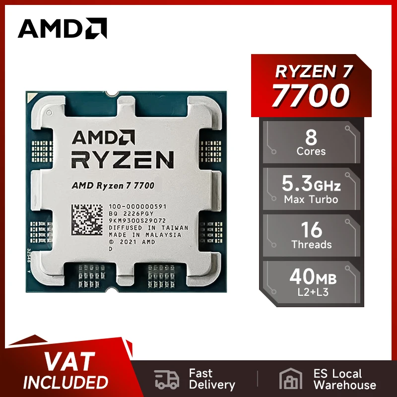 Processador AMD Ryzen 7 para computador desktop para PC gamer, CPU gamer, até 5,3 GHz, 8 núcleos, soquete de 16 thread, AM5, 100% novo