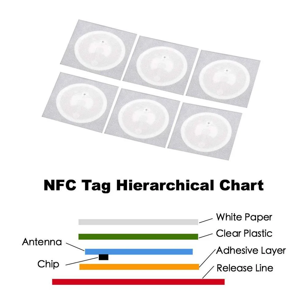 5YOA 100 pezzi NFC Etichetta adesiva Tag 13,56 MHz ISO14443A Adesivi RFID Ntag213 universali per tutti i telefoni abilitati NFC