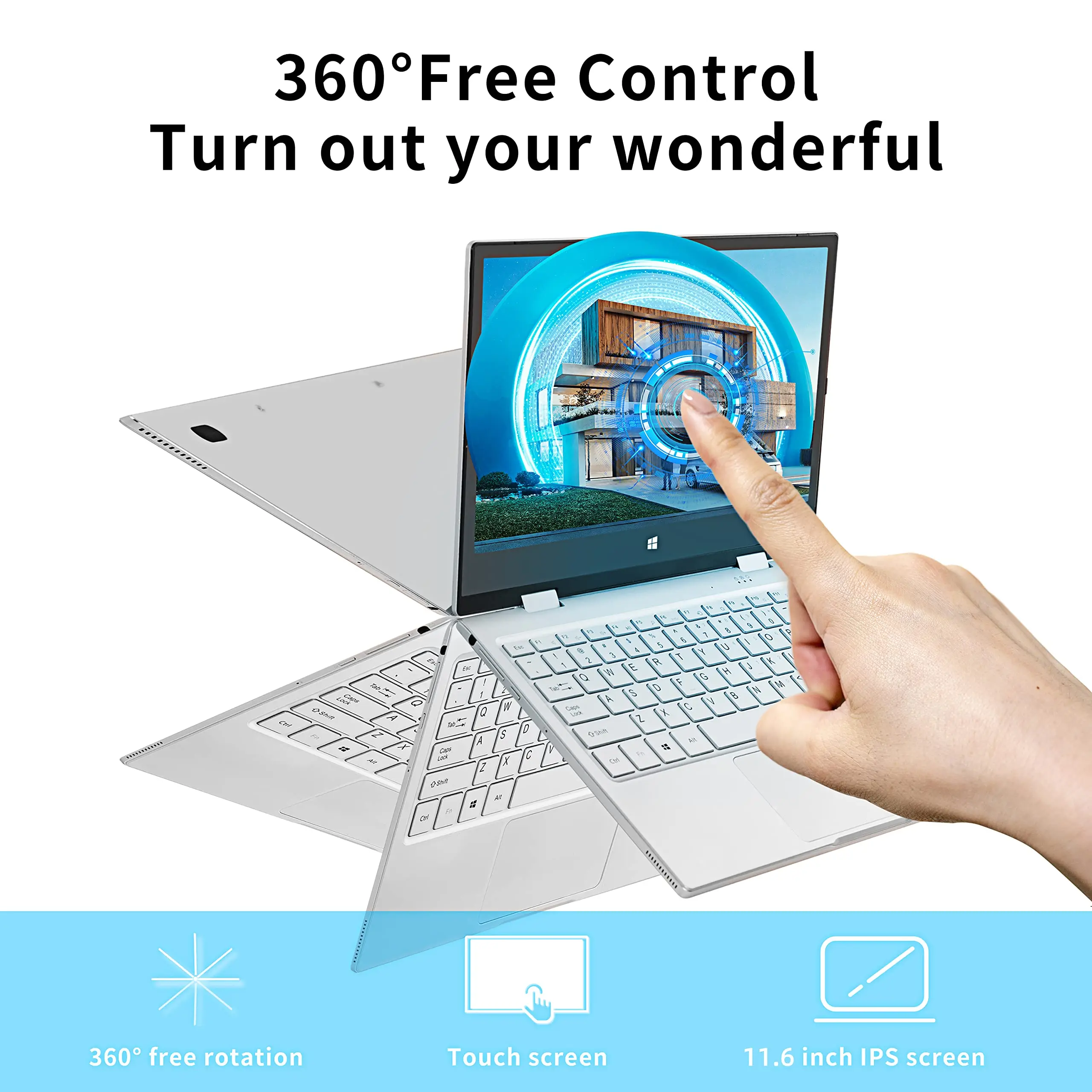 TOPOSH Laptop Tablet 2 In 1 Intel N6000 11.6" IPS Touch Screen 8G RAM 1TB SSD Windows 11 Mini Notebook PC Business Office Design