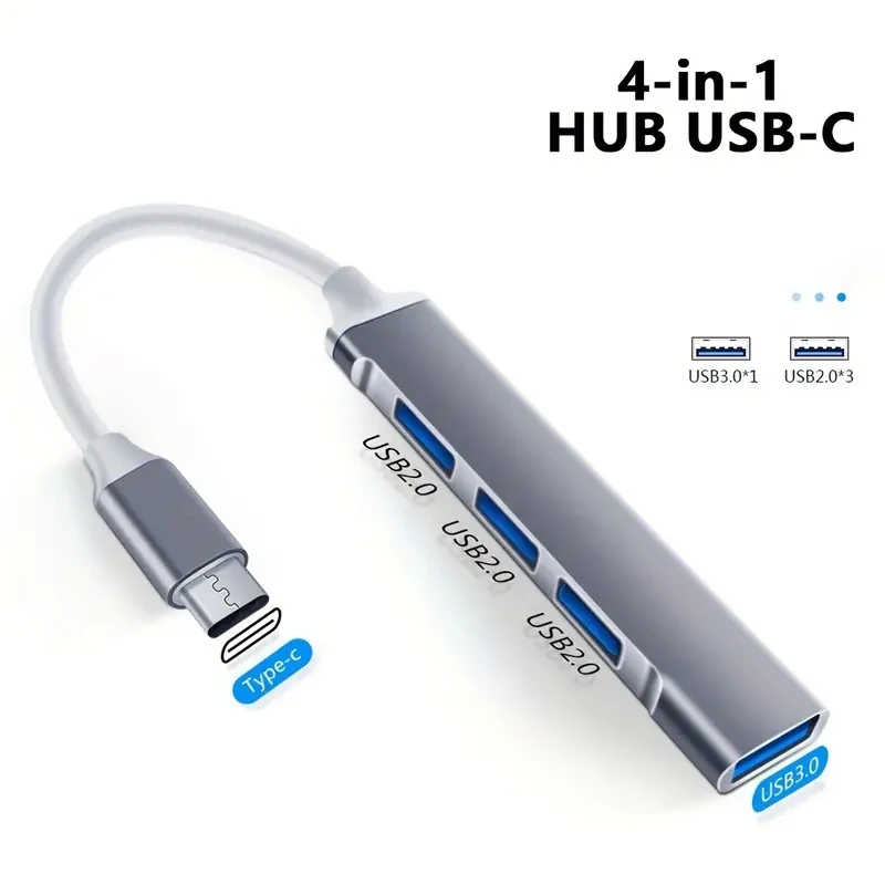 Extensor USB C tipo C, adaptador divisor de 4 puertos, estación de acoplamiento OTG para teléfono, Macbook Pro 13 15 Air, PC, ordenador portátil
