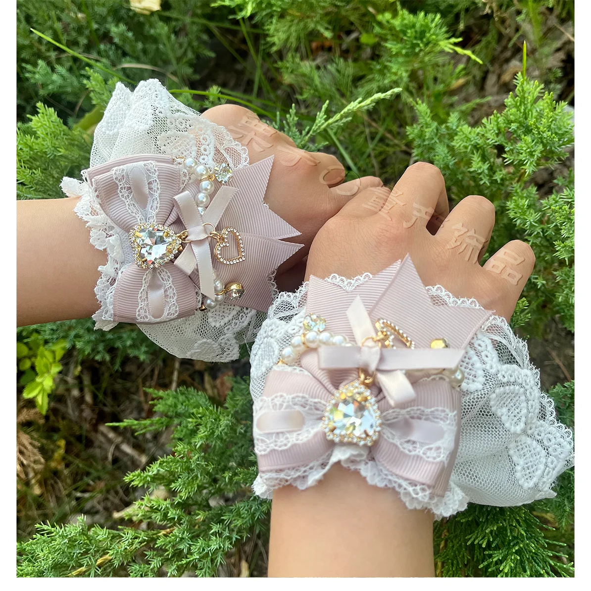 Süßes süßes japanisches Bergbauserie-Armband aus der Massenproduktion, handgefertigte Spitze, Perlenkette, Schleife, Handärmel, Lolita-Accessoires