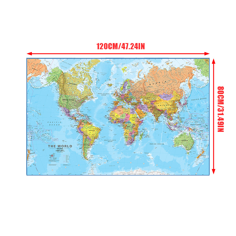 フレームなしの世界の装飾地図,壁の芸術のポスター,ビニールキャンバスの絵画,教室,学校,学用品,120x80cm