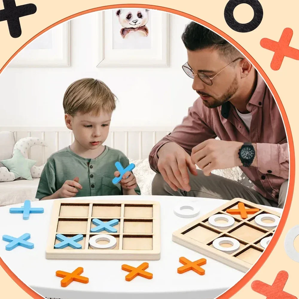 나무 XO Tic Tac Toe 게임 미니 체스 보드 상호 작용 퍼즐 훈련 몬테소리 교육 장난감 어린이를위한 선물 소년 소녀