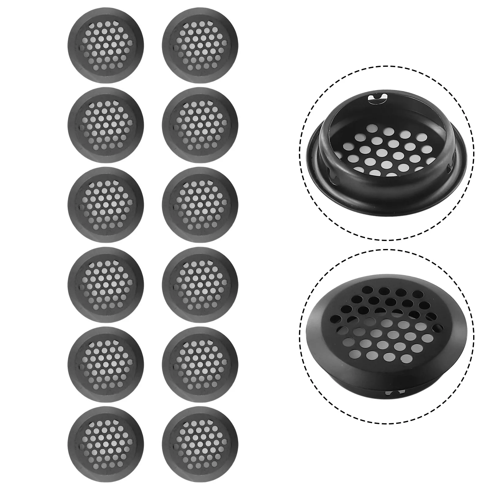 10/12PCS Lüftungsgitter Runde Edelstahl Air Vent Löcher Schwarz Lamellen Loch Durablity Mesh Vents Heimwerker Teile