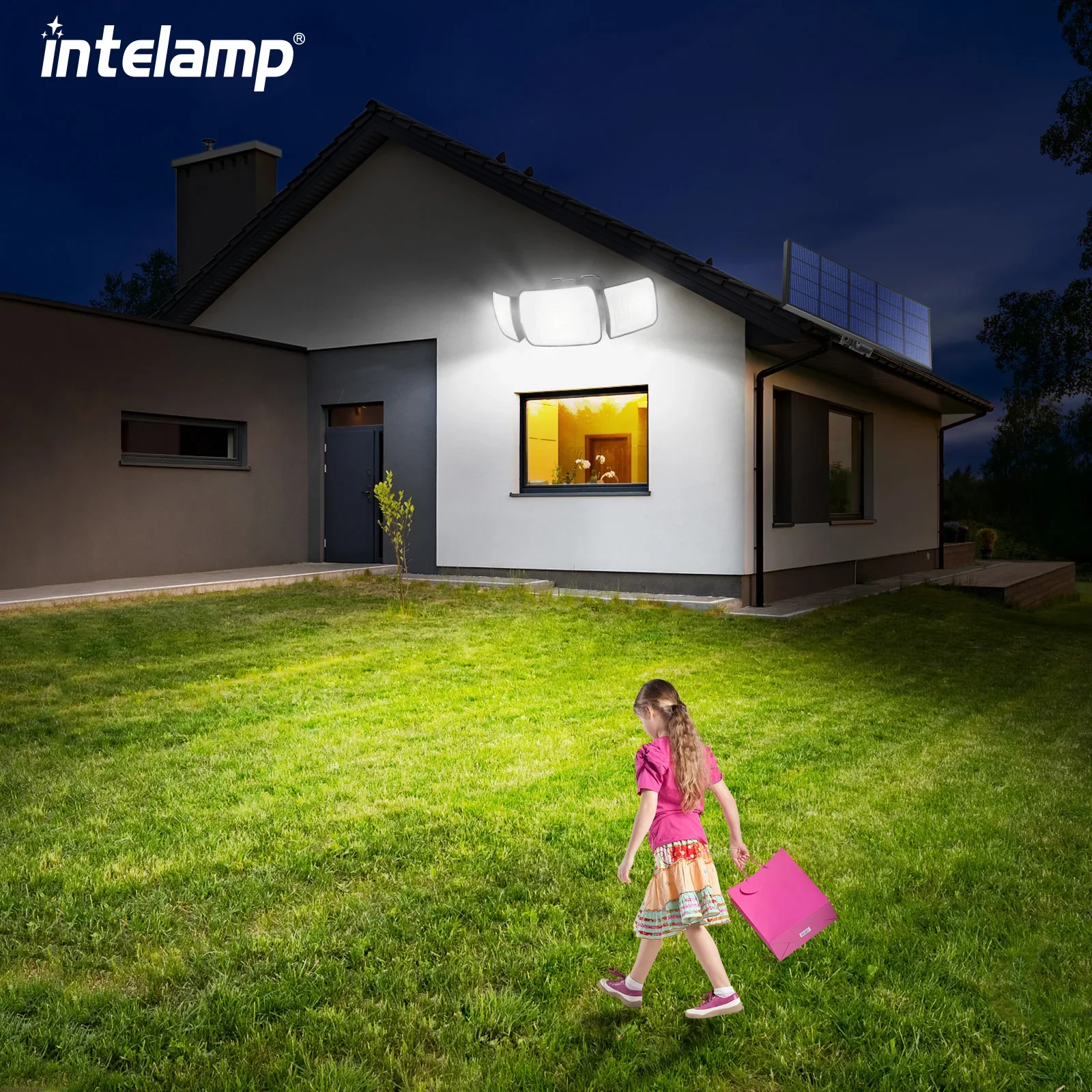 Lampada da parete luminosa impermeabile con sensore di movimento a luce solare esterna per giardino, cortile, garage, scale, portico