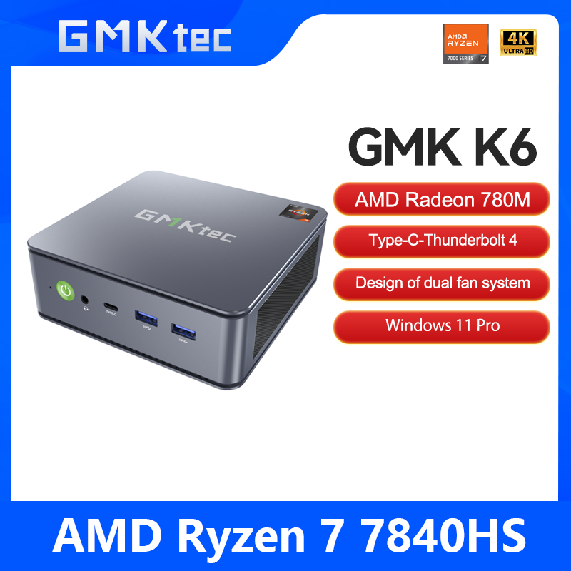 GMKtec Mini Pc GMK K6 AMD R7-7840HS NUCBOX Diseño del sistema de ventilador doble Ventana 11 Pro AMD Radeon ™   780M T ype-C Thunderbolt 4.0
