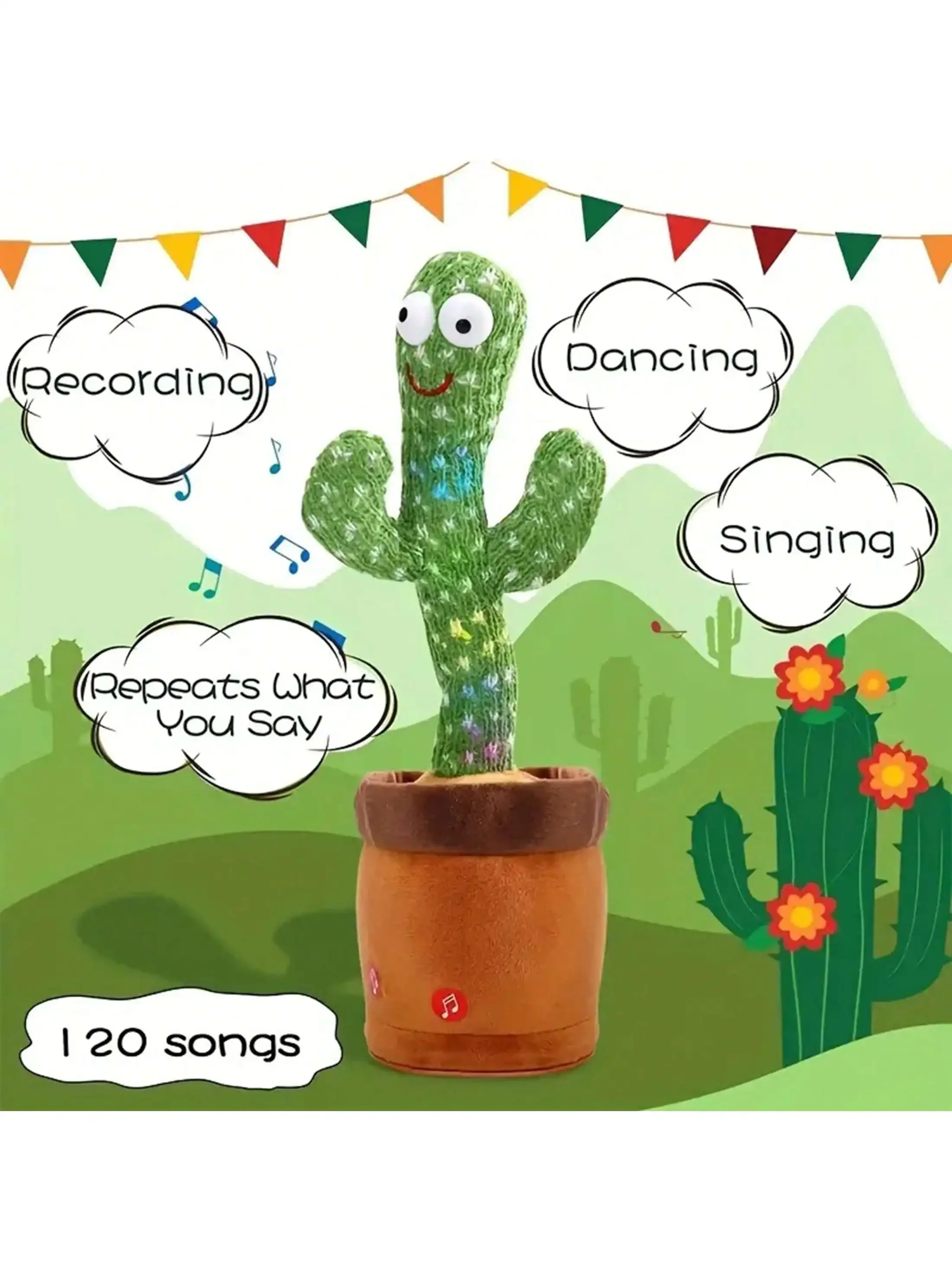 1 Stück – tanzendes, sprechendes Kaktus-Spielzeug für Babys, Jungen und Mädchen, Singen, Nachahmen, Aufzeichnung, Wiederholen, was Sie sagen, Sunny Cactus Up Plus