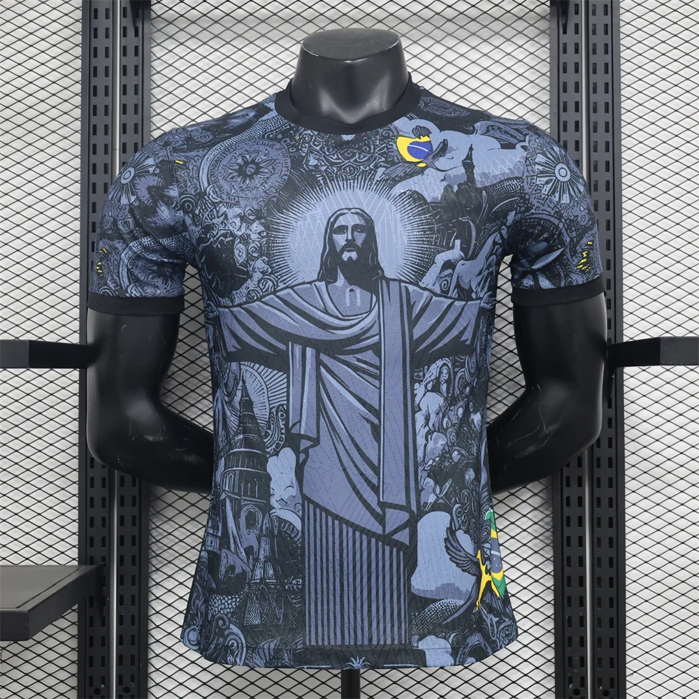 Camiseta de entrenamiento de fútbol de verano, edición especial de Brasil, camiseta de fútbol negra y gris de Jesús, camisetas de secado rápido para exteriores para niños y adultos