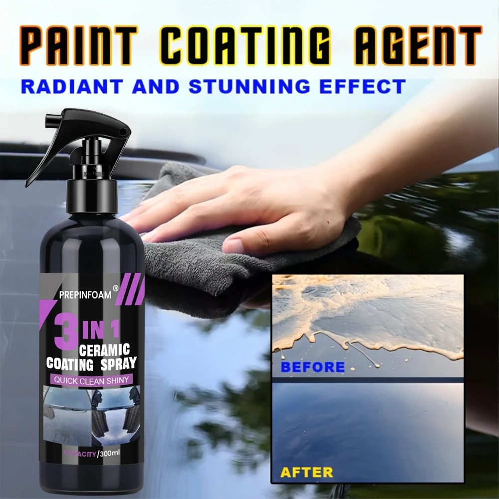 Spray de recubrimiento líquido cerámico 3 en 1 para coche, agente de pulido de capa hidrofóbica de nanocristal, cera de protección de pintura de alto brillo, cuidado del coche