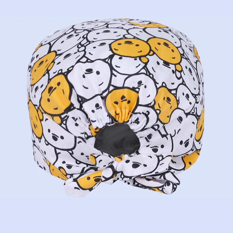 Gorros quirúrgicos con estampado de oso para mujer, gorro médico para Hospital, enfermera, gorro de médico, gorros de enfermería para clínica Dental para cabello largo M911