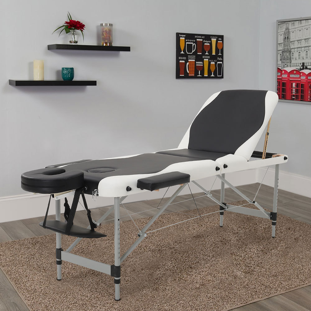 Black Leather Upholstered Adjustable Massage Bed