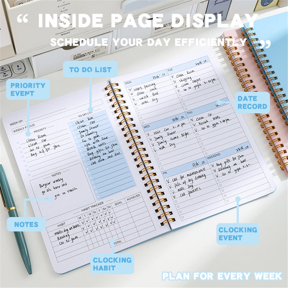 Planificador Agenda eficiencia A5 cuaderno diario semanal mensual diario para estudiantes escuela Oficina papelería suministros