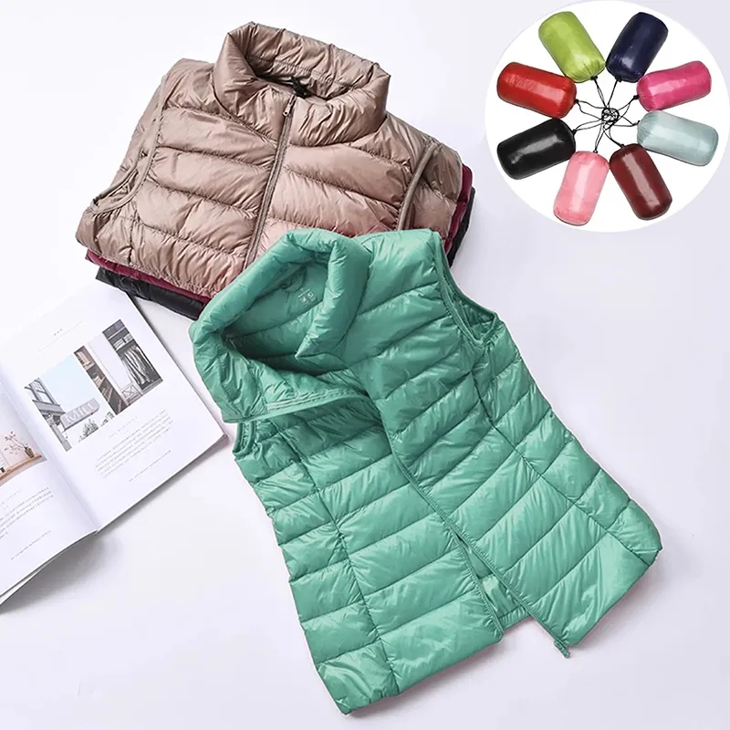 2024 Nieuwe Herfst Winter Vrouwen Ultralichte Eend Donzen Vest Jas Vrouwen 90% Witte Eend Donzen Vest Mouwloze Jas