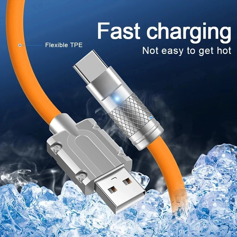 3PCS 120W 초고속 충전 타입-C 액상 실리콘 케이블 고속 충전 USB C 라인 샤오미 화웨이 삼성 USB 휴대폰 데이터 케이블