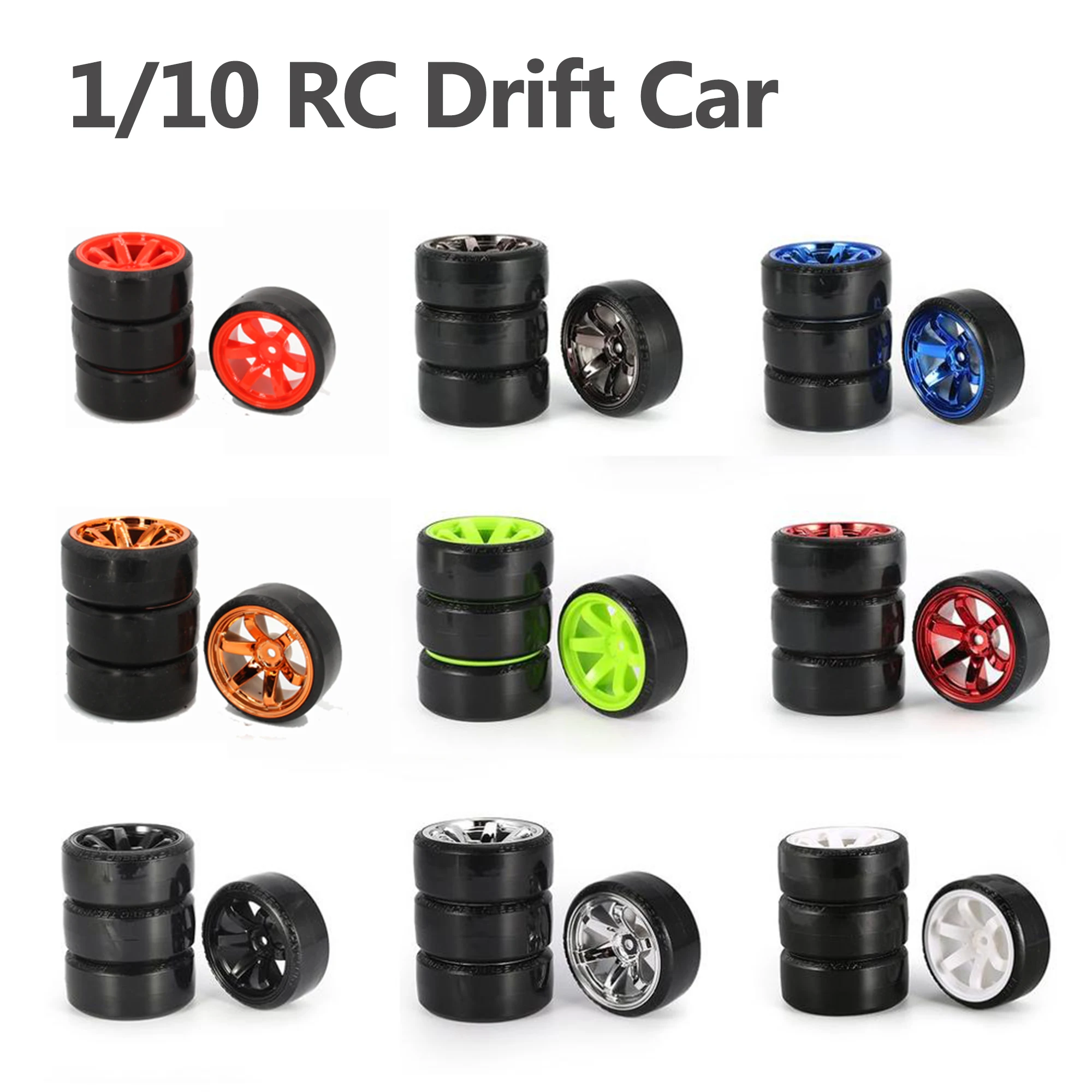 Moyeu de roue de voiture à dérive RC 1/10, pneu à motif dur pour 1:10 HSP Redcat Wltoys WPL Tamiya Traxxas RC Drift, accessoires de voiture, jouets, 4 pièces