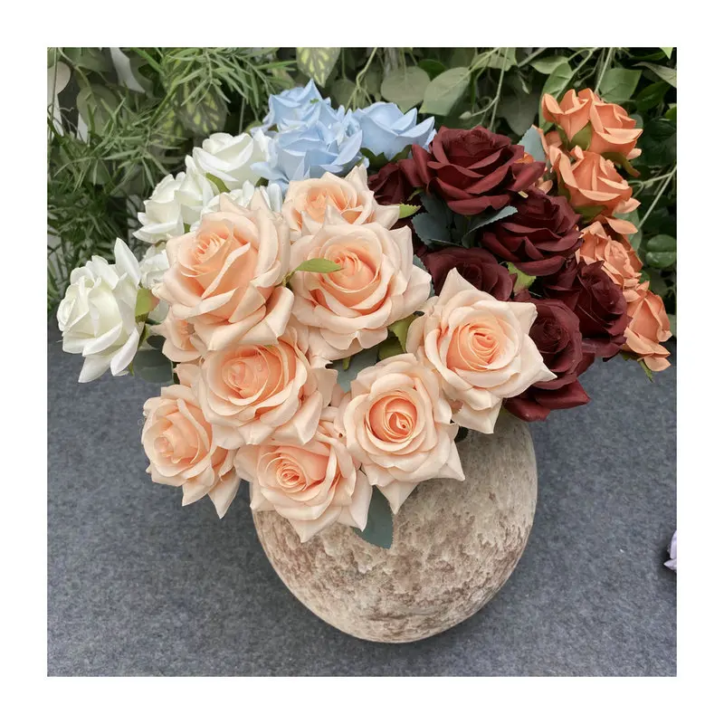 Bouquet de Simulation Artificielle pour Décoration, Ornements, Rose à 9 Têtes, Petit Angle, Prise de Vue de Mariage à Domicile, Nik