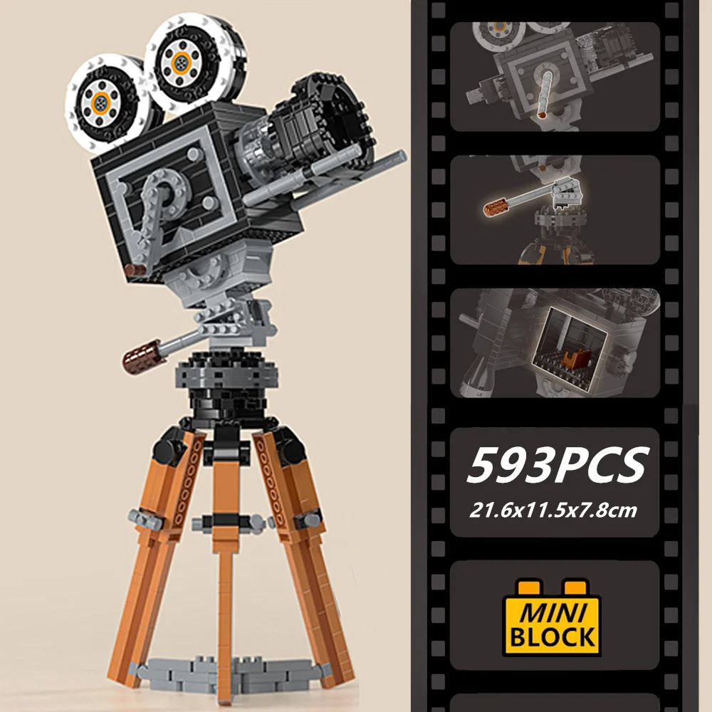 Cinema Camera Building Blocks Modelo, Tijolos Brinquedos Presente, Filmes Strip Tributo, 100 ° Aniversário do Bloco Micro-Mini, 593Pcs