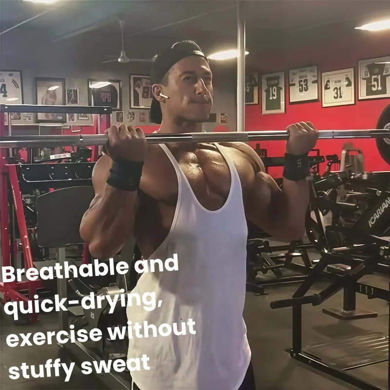 Men's Y - Back Gym Stringer Tank - Barbell Plate Print, Breathable Cotton, Ideal for Bodybuilding,Weightlifting Intense Workouts